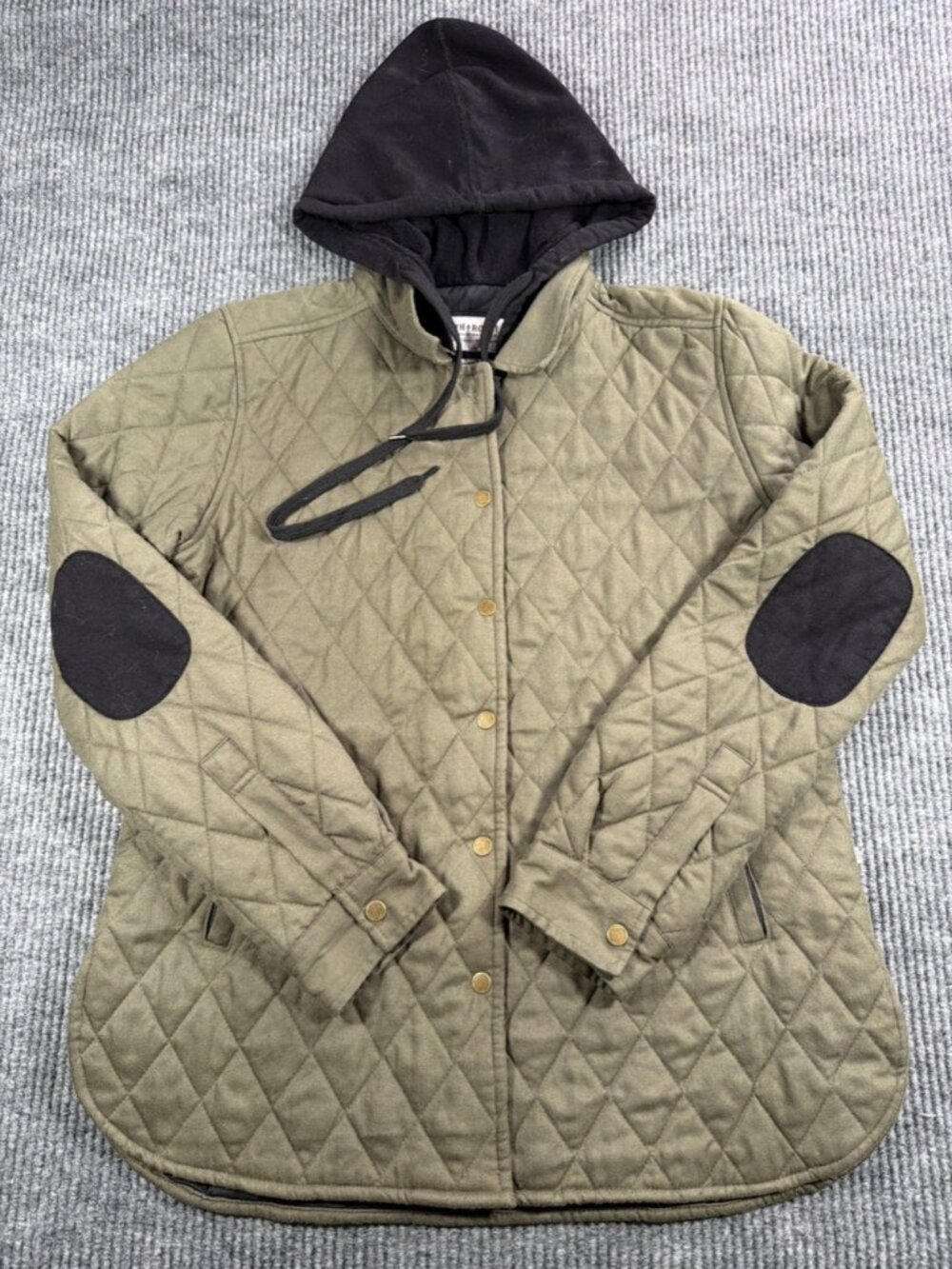 Smith and Rogue Quilted Hooded Shacket Olive Green Elbow Pads Men's Large